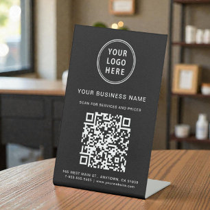 Scan To Connect QR Code Business Logo Black Pedestal Sign