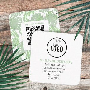 Scan to Connect QR Code Company Logo Palm Leaves Square Business Card