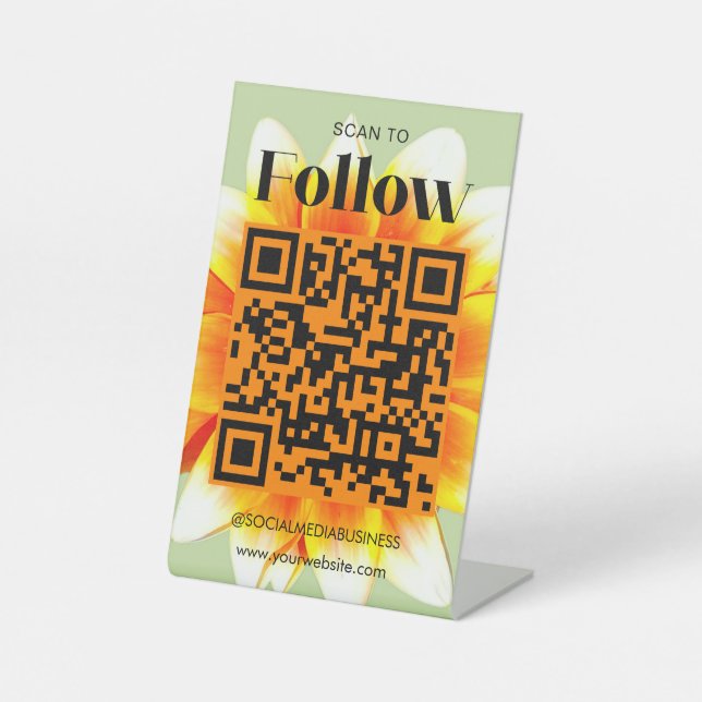 Scan to Follow Social Media Business Retro Flower Pedestal Sign (Front)