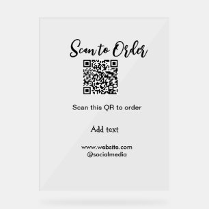 Scan to order scan QR code add website email  Acrylic Sign