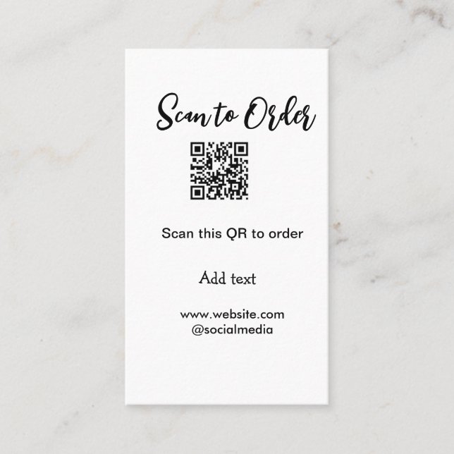 Scan to order scan QR code add website email  Business Card (Front)