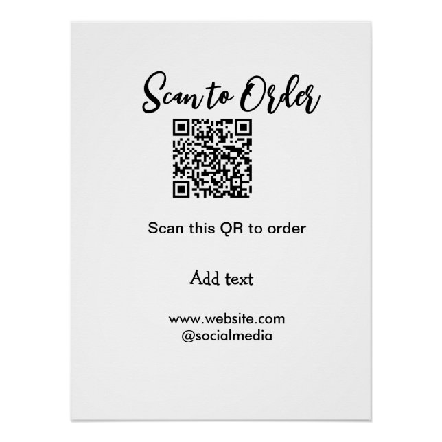 Scan to order scan QR code add website email  Poster (Front)