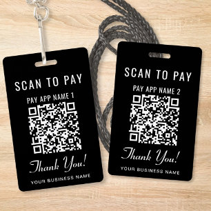 Scan to Pay 2 Payment QR Codes Black ID Badge