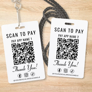 Scan to Pay 2 Payment QR Codes Social Media ID Badge