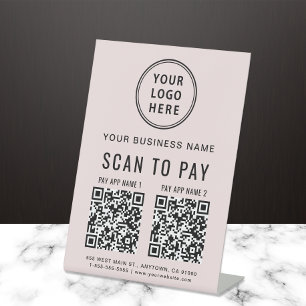 Scan to Pay 2 QR Codes Business Logo Pink Pedestal Sign