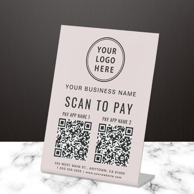 Scan to Pay 2 QR Codes Business Logo Pink Pedestal Sign (Creator Uploaded)