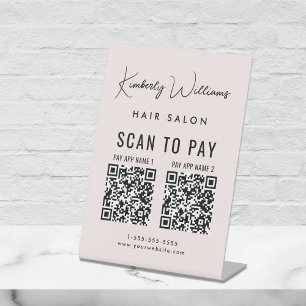 Scan to Pay 2 QR Codes Business Script Pink Pedestal Sign