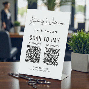 Scan to Pay 2 QR Codes Business Signature Script  Pedestal Sign