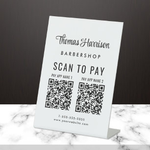 Scan to Pay 2 QR Codes Business Tabletop Pedestal Sign