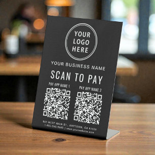Scan to Pay 2 QR Codes Logo Black Pedestal Sign