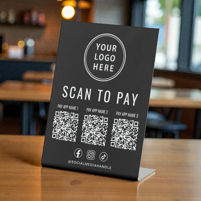 Scan to Pay 3 QR Codes Business Logo Social Media Pedestal Sign (Scan to Pay 3 QR Codes Business Logo Social Media Pedestal Sign)