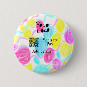 Scan to pay add Q R business logo rainbow watercol 6 Cm Round Badge