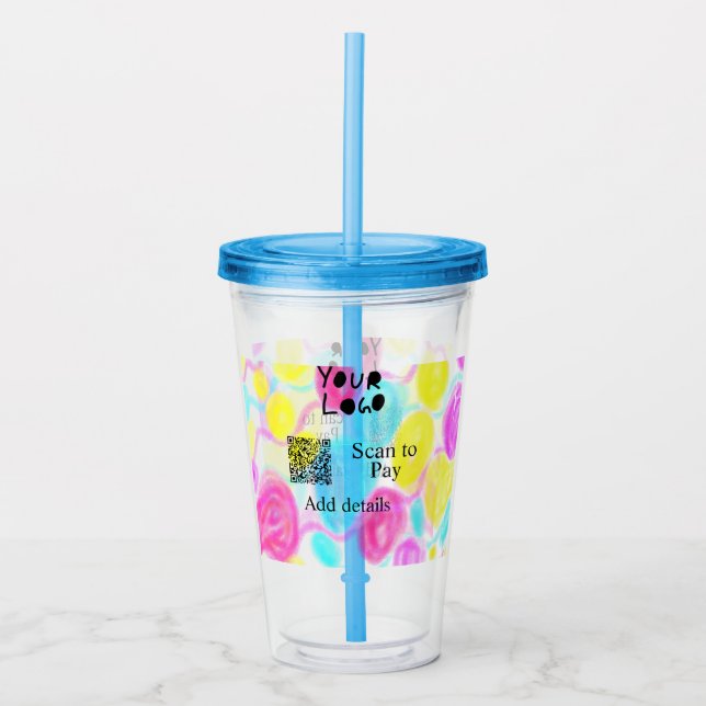 Scan to pay add Q R business logo rainbow watercol Acrylic Tumbler (Front)
