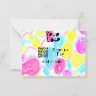 Scan to pay add Q R business logo rainbow watercol Card