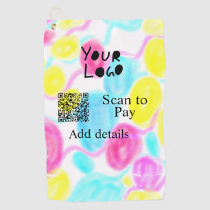 Scan to pay add Q R business logo rainbow watercol Golf Towel