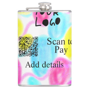 Scan to pay add Q R business logo rainbow watercol Hip Flask
