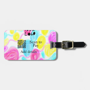 Scan to pay add Q R business logo rainbow watercol Luggage Tag