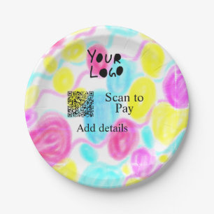 Scan to pay add Q R business logo rainbow watercol Paper Plate