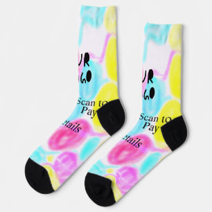 Scan to pay add Q R business logo rainbow watercol Socks