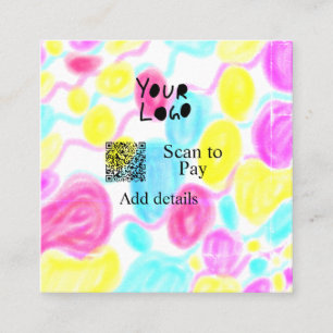 Scan to pay add Q R business logo rainbow watercol Square Business Card