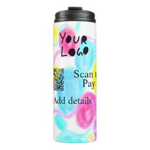Scan to pay add Q R business logo rainbow watercol Thermal Tumbler
