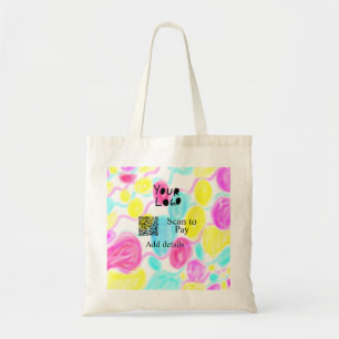 Scan to pay add Q R business logo rainbow watercol Tote Bag