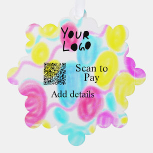 Scan to pay add Q R business logo rainbow watercol Tree Decoration Card
