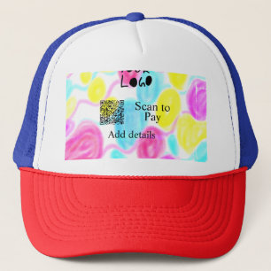 Scan to pay add Q R business logo rainbow watercol Trucker Hat