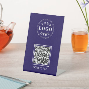 Scan to Pay Blue Pedestal Sign with QR Code & Logo