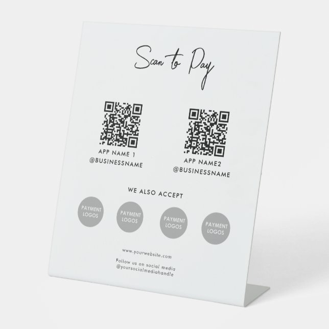 Scan to Pay Business Contactless Payment QR Code Pedestal Sign (Front)