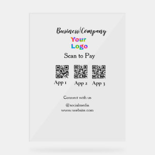 Scan to pay business logo Q R code social media Acrylic Sign