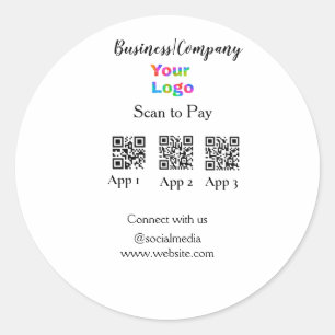 Scan to pay business logo Q R code social media  Classic Round Sticker