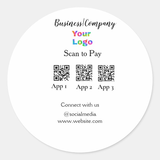 Scan to pay business logo Q R code social media  Classic Round Sticker (Front)
