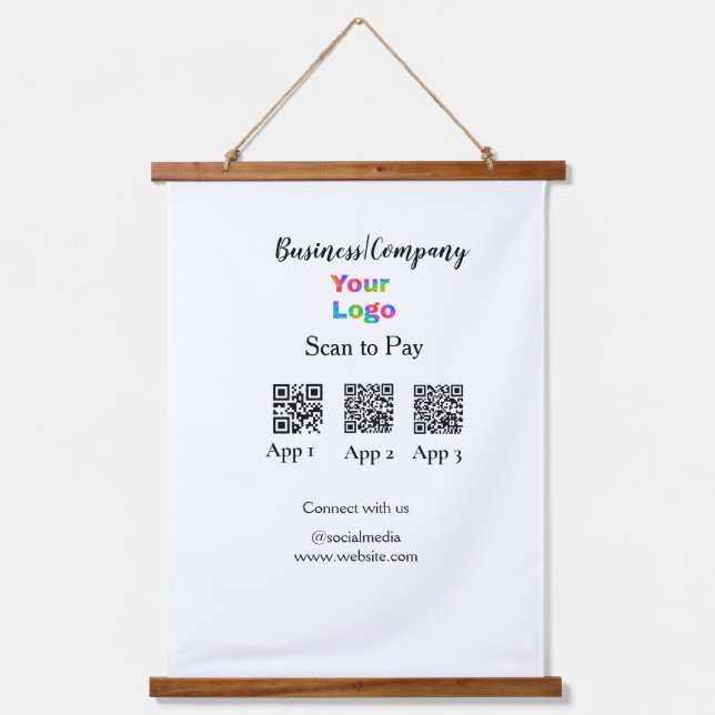 Scan to pay business logo Q R code social media  Hanging Tapestry (Front)