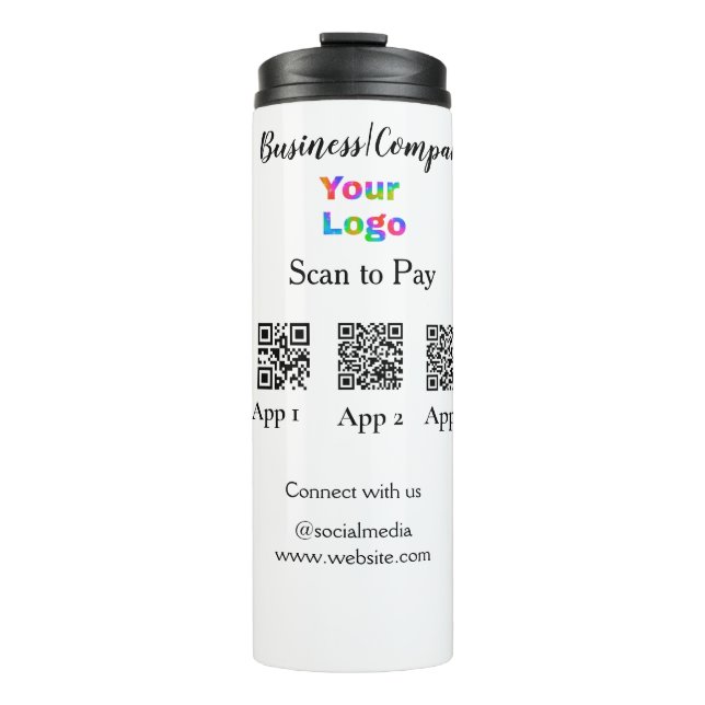 Scan to pay business logo Q R code social media  Thermal Tumbler (Front)