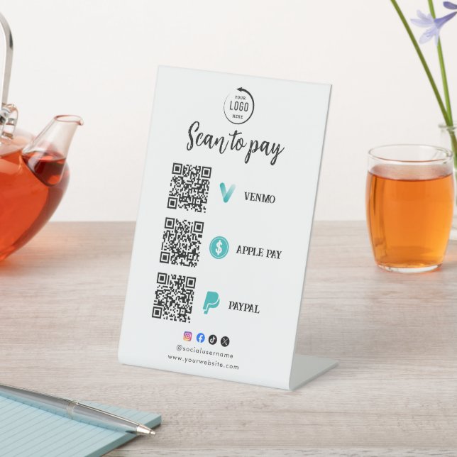Scan To Pay Business Logo Qr Code Pedestal Sign (In SItu)