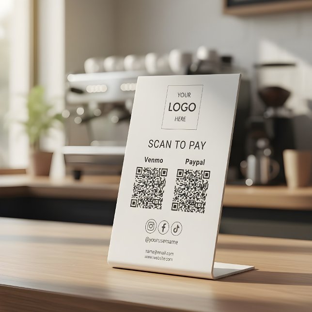 Scan To Pay Business Logo Qr Code Pedestal Sign (Creator Uploaded)