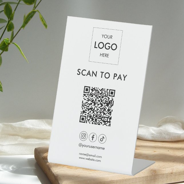 Scan To Pay Business Logo Qr Code Pedestal Sign (Creator Uploaded)