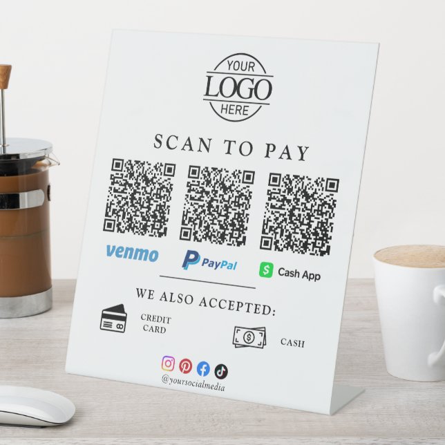 Scan To Pay Business Logo Qr Code Tabletop Pedestal Sign (In SItu)