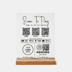 Scan To Pay Business Qr Code Payment Modern Black Acrylic Sign