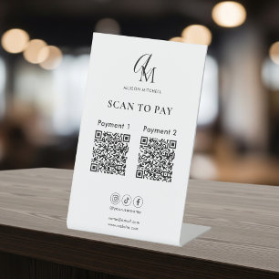 Scan To Pay Business Qr Code Script Monogram Pedestal Sign