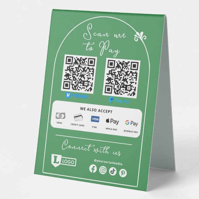 Scan To Pay Business Sign | Logo Scannable QR code (Front)
