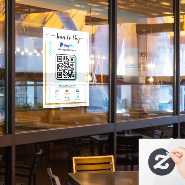 Scan to Pay Business Sign | Paypal QR Code Payment (Restaurant Window)