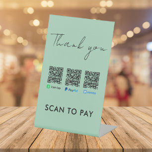 Scan to Pay Green Thank you Venmo Paypal CashApp Pedestal Sign