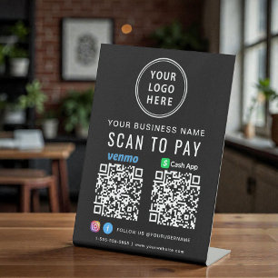 Scan to Pay Logo CashApp Venmo QR Codes Black Pedestal Sign