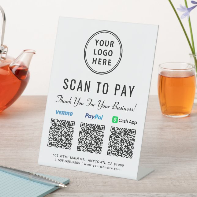 Scan to Pay Logo Paypal Venmo CashApp QR Codes Pedestal Sign (In SItu)