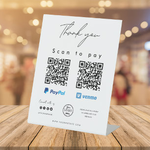 Scan to Pay Logo Paypal Venmo QR Code Thank you Pedestal Sign