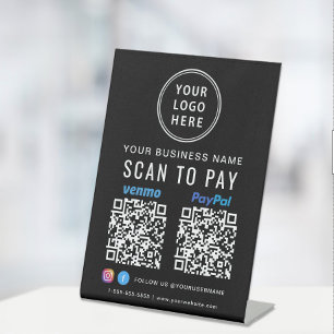 Scan to Pay Logo Paypal Venmo QR Codes Black Pedestal Sign