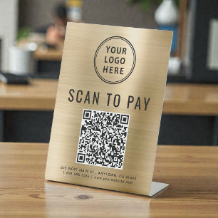 Scan to Pay Logo QR Code Gold Pedestal Sign