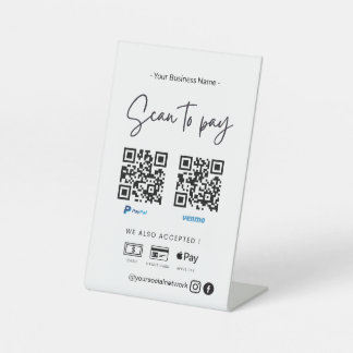 Scan to Pay minimalist design for two QR Codes Pedestal Sign